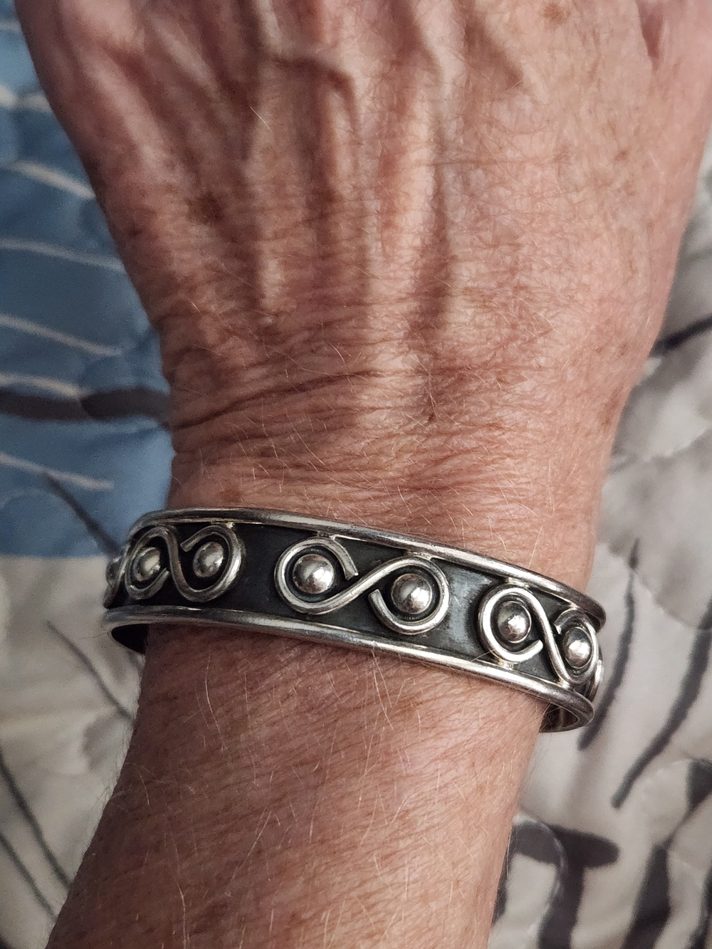 Taxco 924 Sterling Silver Scroll Cuff Bracelet